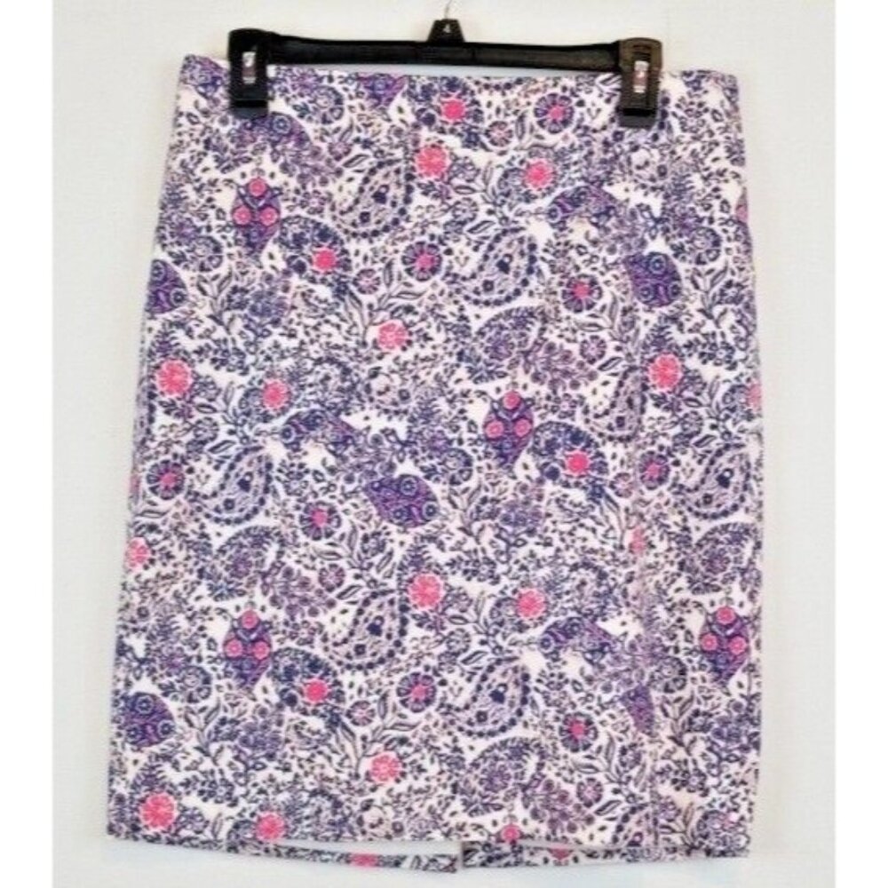 ANN‎ Taylor Womens Mini Pencil size 8 Purple Pink Floral Cottagecore Casual
